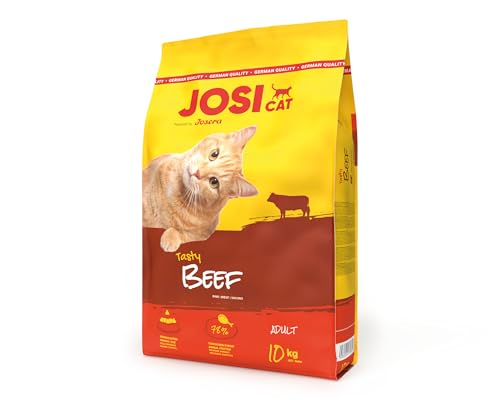 JosiCat Tasty Beef (1 x 10 kg) | Adult | Premium Trockenfutter für Katzen | mit herzhaftem Rind - sehr gut verträgliche Rezeptur | Powered by JOSERA | Katzenfutter | Alleinfuttermittel | 1er Pack