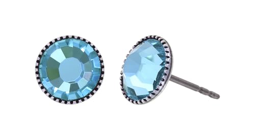 Konplott: Ohrstecker Black Jack big, klassische runde Kristall-Ohrstecker in Kelchfassung, für Damen/Frauen (aqua bohemica)