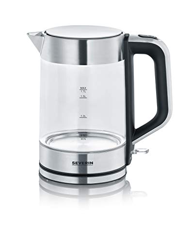 SEVERIN Wasserkocher Edelstahl, Glas, 1,7 L, 2200 W, 100 Prozent BPA frei, kompakt und leistungsstark, WK 3420