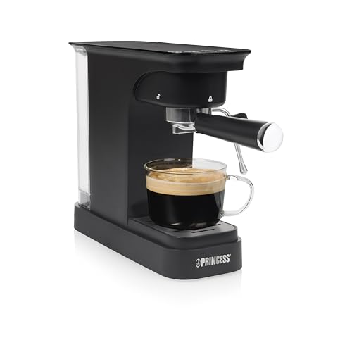 Princess Espresso Machine, 20 Bar Pumpdruck, 0,8 l Wassertank, Für Gemahlenen Kaffee und ESE Pads, Kompaktes Design, Schwarzes Gehäuse, 01.249421.01.001