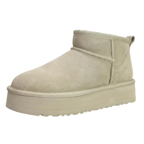 Procity Damen Echt Leder Classic Mini Platform Boots Stiefeletten Warm Gefüttert Plateau Boots mit der Profilsohle Sand 38