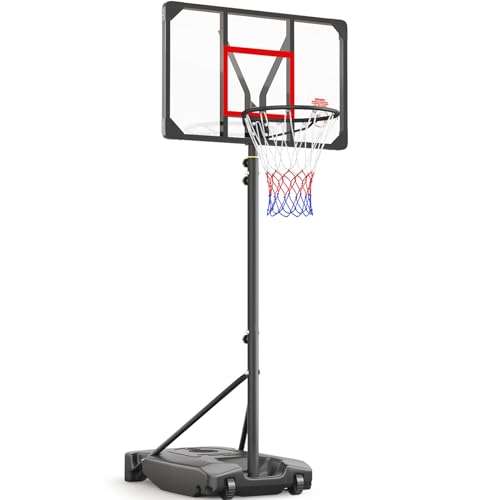Yohood Basketballkorb Outdoor für Kinder/Jugendliche, Basketballkorb mit Rollen Tragbar, 147–260cm Höhenverstellbarer Basketballständer mit 82x53cm PC Rückwand & Vergrößerter Basis Schwarz und Rot