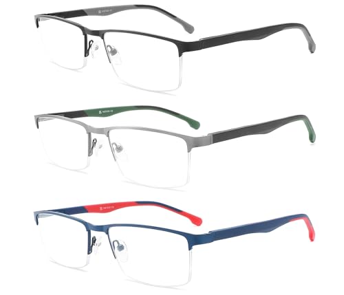 MODFANS 3er-Pack Lesebrille Herren Blaulichtfilter Metallrahmen Rechteck Stil Edelstahl Material