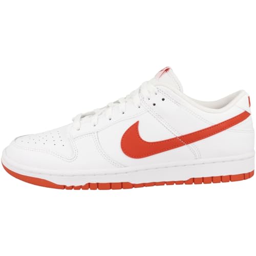 Nike Dunk Low Retro Damen Basketballschuhe, Weiß Rot Picante, 41.5 EU, Weiß Rot Picante, 43 EU