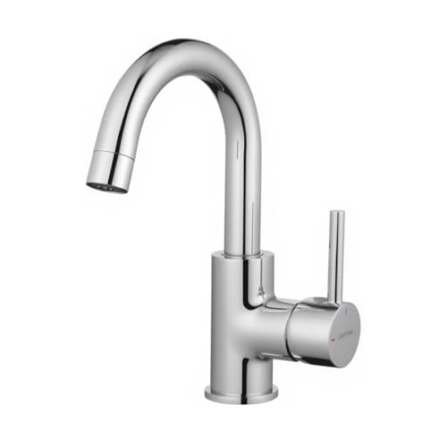 GRIFEMA Wasserhahn Bad Edelstahl – 360° drehbarer Einhebelmischer Waschtischarmatur Armaturen Waschbecken 180 mm Hoch, Kalt- & Warmwasser, Wassersparend, Montage leicht, Badezimmer & Gäste-WC, G1002