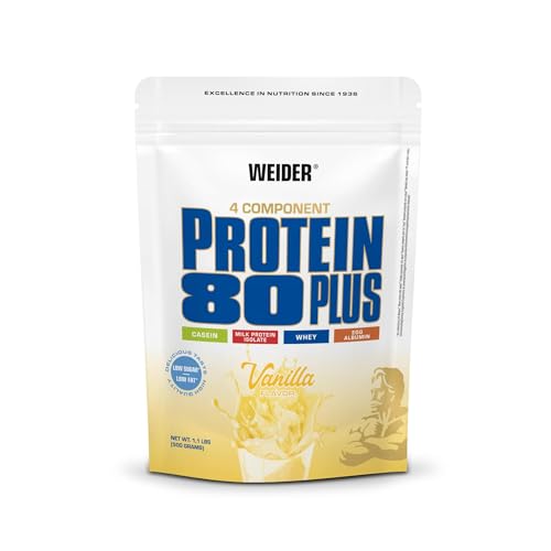 Weider - Protein 80 Plus - 4-Komponenten Protein Pulver - Hoher Proteingehalt mit 80% Eiweiß - Cremige Shakes mit Calcium & Vitamin B6 - 500g - Vanille