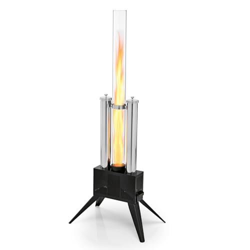 LANDMANN Pellet Feuersäule | Pellet Feuerstelle - ideal als Feuerrohr & Feuersäule | Feuertonne & Ambientefeuer in 1 | Aluguss Pelletfackel für handelsübliche Holzpallets | Brenndauer bis zu 150 Min.