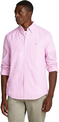 Tommy Hilfiger Herren Hemd Flex Poplin Classic Regular Fit, Mehrfarbig (Classic Pink/Optic White), XL