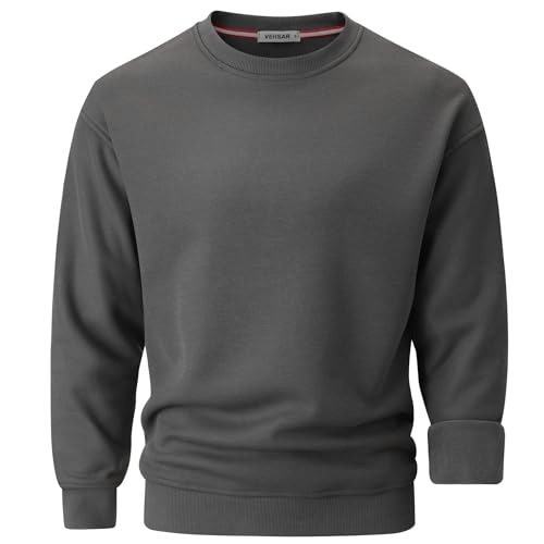 VEIISAR Herren Heavy Weight Pullover mit Rundhalsausschnitt,410g – Warmes Sweatshirt für Herbst & Winter - Dickes Fleece-Innenfutter (Dark Grey M)
