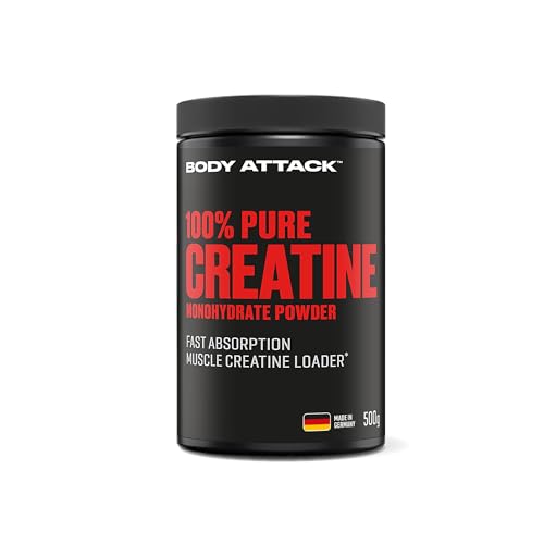 Body Attack Creatin Monohydrat Pulver 500 g - Made in Germany - hochwertiges mikrofeines Kreatin Monohydrat (Meshfaktor 200) - 100% reines Kreatin Pulver - Produkt der Kölner Liste