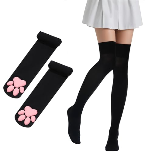 Lusofie Cat Paw Oberschenkelhohe Socken Overknees Kawaii 3D Katzen Socken