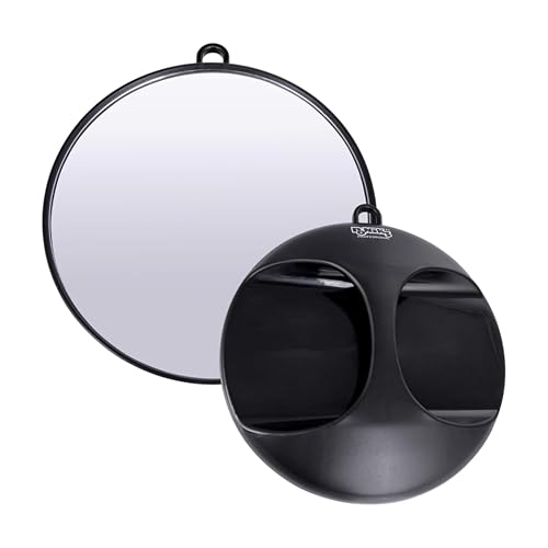 PONIK'S PROFESSIONAL - Tragbarer schwarzer professioneller Friseurspiegel für Salonfriseure, Schwarz, 28 cm, Runde