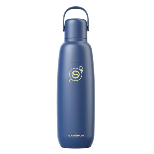 Sodastream Fizz & Go Edelstahl-Sprudlerflasche 0,9 l, doppelwandig isolierte Thermosflasche, hält warm & kalt, für kohlensäurehaltige Getränke, kompatibel mit DUO, TERRA, ART, ENSO & mehr, Storm Blau