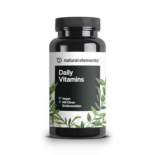 natural elements Daily Vitamins – 120 Multivitamin Kapseln – alle wertvollen Vitamine A-K – perfekt für Sportler – vegan, hochdosiert, ohne unnötige Zusätze – in Deutschland produziert & laborgeprüft