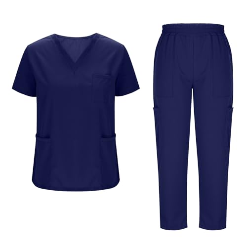 Unisex Medizinische Uniform, Krankenschwester Krankenhaus Berufskleidung mit Oberteil und Hose, V-Ausschnitt Schlupfkasack für Altenpflege Krankenpflege Scrubs für Frauen Set Medizinische Kleidung