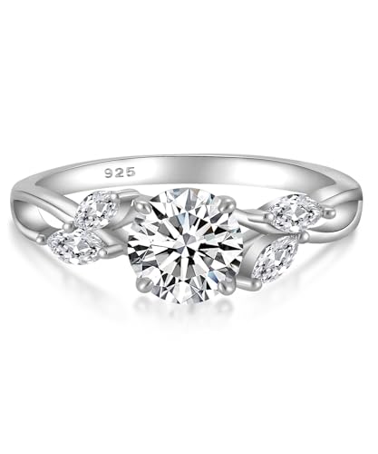 YL Moissanite Ring 1 Karat Farbe D VVS1 Moissanit Blatt Verlobungsring 925er Sterlingsilber Schmuck Geschenke für Damen Ehefrau Freundin(Größe 58)
