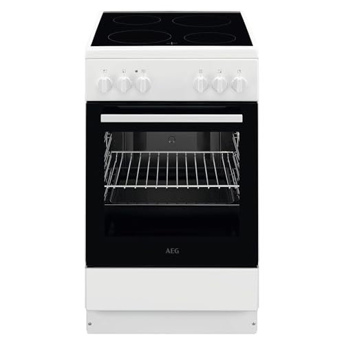 AEG Standherd mit Glaskeramik-Kochfeld, 50cm, A, Schnellaufheizen, Grillfunktion, Weiß, CCB50090BW