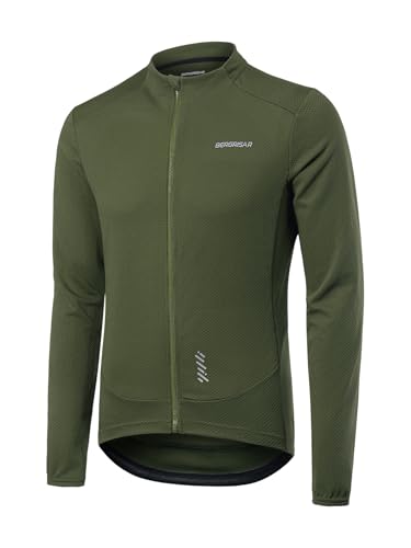 BERGRISAR Herren Fahrradtrikot Radtrikot Langarm für Frühling Herbst Rennrad MTB Mountainbike Trikots, Armeegrün, XL
