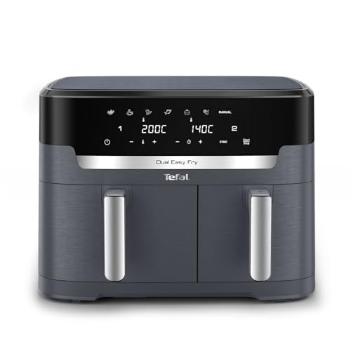 Tefal Dual Easy Fry XXL Heißluftfritteuse 11 L – Airfryer mit 2 Kammern (Doppelkammer), 7 Programme, 2700 W, digitales Display, Extra-Crisp Technologie, fettarm frittieren, energiesparend EY942B
