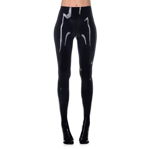 IOKUKI Latex-Leggings für Damen,Schwarze Latexhosen mit Reißverschluss im Schritt,Geeignet für Gummi Party Kleidung-L