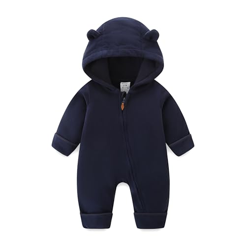 KIDDLETOWN Baby Fleece Overall, Baby Strampler, Neugeborene Schneeanzüge, Winter Herbst Schneeanzug Outwear mit Kapuze, Unisex Neugeborene Footed Jumpsuit für Mädchen Jungen 9-12 Monate