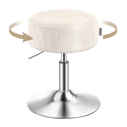 VASAGLE Schminkhocker, Schminkstuhl, Barhocker, höhenverstellbar, 360° drehbar, PU, Dicke Polsterung, für Schlafzimmer, Küche, Esszimmer, modern, cremeweiß LJB120W01