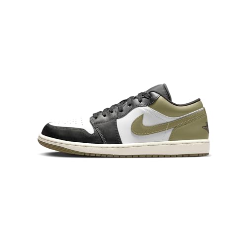 Air Jordan 1 Low Herrenschuhe (553558-092, Black/Medium Olive/White), Schwarz/Medium Olive/Weiß, 45 EU