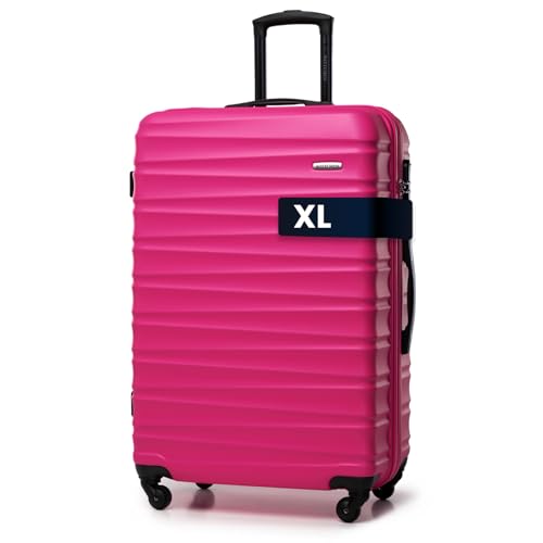 WITTCHEN Reisekoffer Groß Rollkoffer Trolley Großer Koffer Check-In Gepäck Hartschale aus ABS 4 Spinner-Rollen Zahlenschloss Groove Line Größe L rosa Lufthansa/Eurowings/Ryanair