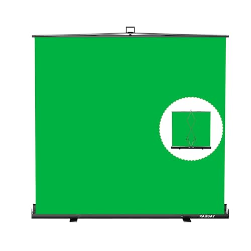 【Breiterer Stil】 RAUBAY 200x210cm Großer zusammenklappbarer Grün Hintergrund Greenscreen, tragbarer ausziehbarer Chroma-Key-Panel Fotohintergrund mit Ständer für Videokonferenzen, Fotostudio.