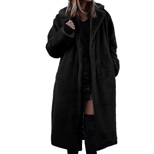 Duohropke Fellmantel Damen Mit Kapuze Lange Warm Winterjacke Faux Fur Mantel Kunstfell Frauen Elegant Kunstpelz-Jacke Pelzmantel Kunstpelz Flauschige Fellmantel Parka Outwear