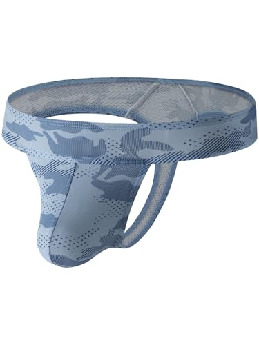 Summer Code Herren Tanga Micro Mesh Männer String Thong Atmungsaktive Unterwäsche mit Ausbuchtung Unterhosen, Blau, M