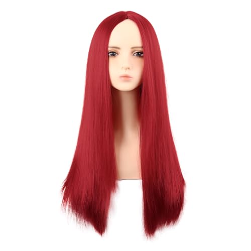 MapofBeauty 28 Zoll/70 cm Mode Monochrom Länge Gerade Perücke Hohe-Temperatur Faser normale Perücke (Rot)