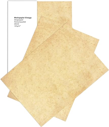 Betterpress® 25 Blatt DIN A4 120 g/m² Urkundenpapier A4 bedruckbar Gastropapier Briefpapier Altes Vintage Papier Elefantenhaut Papier Speisekartenpapier beidseitig Schatzkarte Flaschenpost