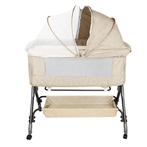HUOLE 3 in 1 Beistellbett & Babywiege & Reisebett, 4-stufig Höhenverstellbares Babybett, neigbar, Kinderbett, Stubenwagen für Babys bis 25kg belastbar-104 x 52 x 100–110 cm – gebrochenes Weiß