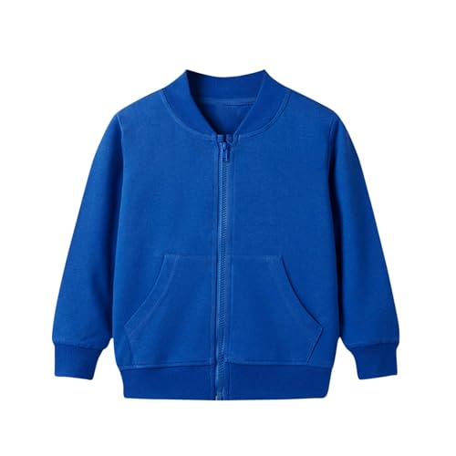 XINYUNZU Kinder Sweatjacke Baumwolle Sweatshirt Jacke mit Reißverschluss Laufjacke Unisex Sportjacke Mit Taschen Outdoor Jacken für Jungen und Mädchen 8-14 Jahre Alt Blau 140