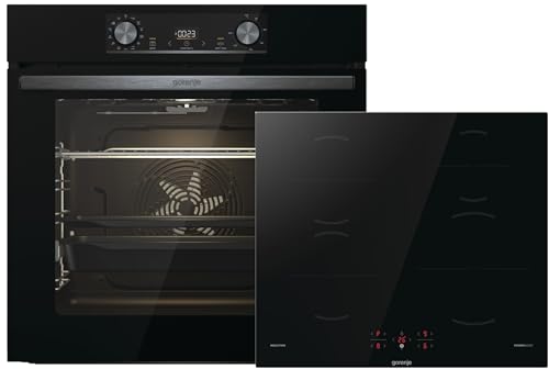 Gorenje Black Induction Set 2, Kombination aus autarkem Kochfeld GI6401BSC und Einbau-Backofen BOS6737E06BG, 77L, Made in Europe, ExtraSteam, AirFry, PizzaMode 300°C, PerfectGrill, schwarz