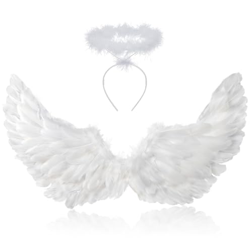 YeahBoom 80 cm weiße Engelsflügel mit Flügel Kostüm Party Fasching Verkleidung