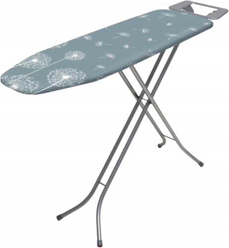 Klappbares Bügelbrett Basic, 114x34cm Dampfbügelbrett mit Metallnetz, Bügeltisch mit 5mm Schaumstoffunterlage und Bügeleisenablage, Bügelbrett mit Antirutschfüßen