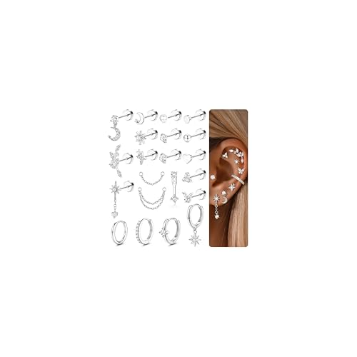 CASSIECA 21Pcs Helix Piercings Piercing Ohr Ohrringe Silber für Damen