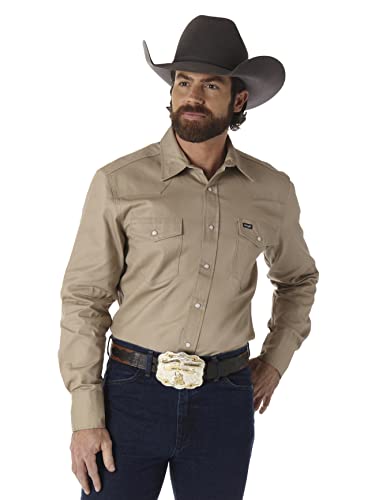 Wrangler Herren-Arbeitshemd mit Cowboy-Schnitt, langärmelig, mit Schnappverschluss, festes Finish, Khaki, X-Groß