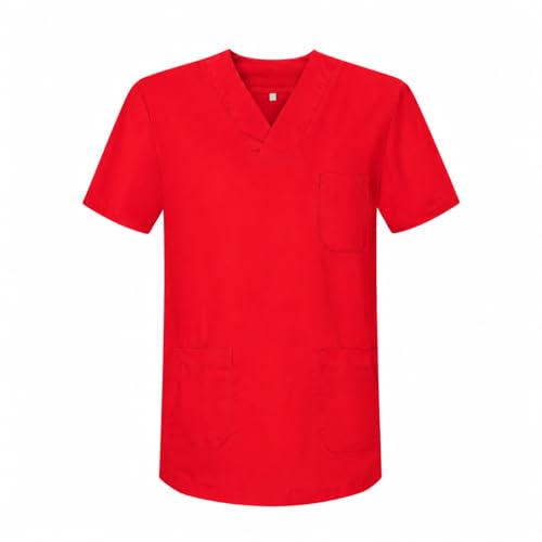 MISEMIYA - Medizinische Uniformen Unisex Top Krankenschwester Krankenhaus Berufskleidung - Large, Rot
