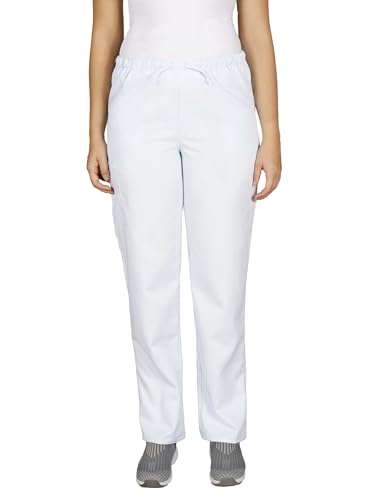 NYBO Pflege Hose Damen & Herren | Sanitätshose, Atmungsaktive Medizinische Berufsbekleidung mit Elastischem Bund & Taschen | Oeko-TEX | Arbeitshose, Krankenhaus, Klinik Schlupfhose | weiß, XL