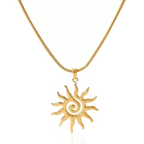 OPVYAEU Wasserfeste Edelstahl Kette Sonne Damen, Kette Sonne Damen - Gold Vergoldet Halskette mit Sun Anhänger, Verstellbar Sonnenkette Goldkette Wasserfest für Frauen Mädchen Geschenke