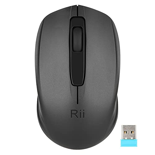 Rii Maus kabellos, 2.4G Funkmaus mit USB Empfänger(befindet Sich im Akkufach auf der Rückseite der Maus) Für Links und Rechtshänder, PC/Laptop/Windows, Schwarz