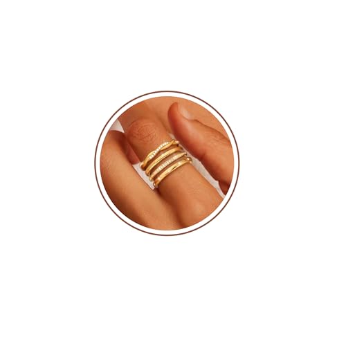ZHESHY 4 Stück Ringe Gold Damen Wasserfest 14k Vergoldete Goldene Ringe Set Damenring Eheringe Verlobungsring Engagement Stapelringe Goldring Mit Zirkonia Schmuck Set Frauen Mädchen Größe 52-62