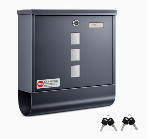 Zedelmaier Briefkasten 9 x 34 x 30,4 cm mit 4 Schlüsseln für B5&C5 Umschlag Postkasten Wandbriefkasten Mailbox Briefkästen mit Zeitungsfach RAL7016 Anthrazit