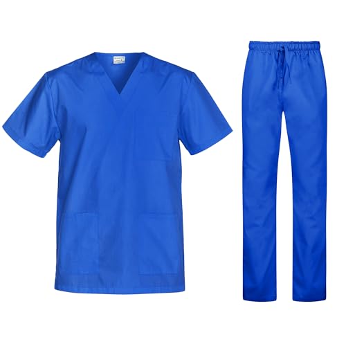 B-well Cesare Unisex-Schrubb-Set Schlupfkasack + Schlupfhose Set Medizin Arzt Uniform Schlupfjacke Oberteil mit Hose Medizinische Berufsbekleidung Königsblau M