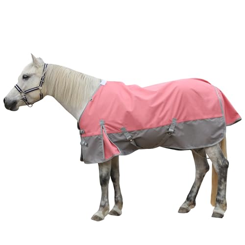 Gallopoff 1200D Reißfeste Pferdedecke ohne Füllung (0g), Leichte, wasserdichte und Atmungsaktive Regendecke für Pferde, Outdoordecke Pferd Rosa-Grau 135 cm