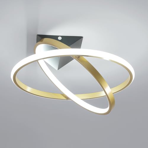 Mckalen LED Deckenleuchte 32W 3600LM, Modern Deckenlampe LED Gold 360°Drehbar, Aluminium Deckenbeleuchtung für Schlafzimmer Wohnzimmer Flur Küche, Kaltesweiß 6500K, Ø41CM