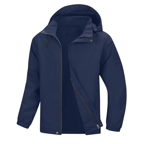 XCXC Herren Jacke Leicht Windjacke mit Kapuze Wasserabweisend Übergangsjacke Regenjacke mit Reißverschluss und Taschen Männer Atmungsaktive Outdoorjacke Kapuzenjacke für Wandern Trekking Alltag